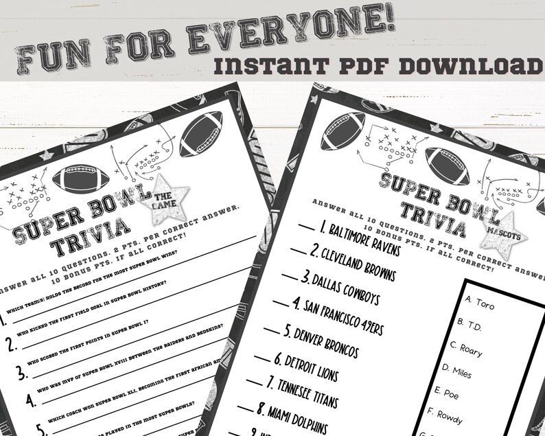Super Bowl Trivia Super Bowl Printable Trivia Games Etsy