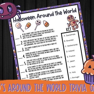 Halloween Trivia for Kids, Halloween Fun Facts, Halloween Printable Games, Kids Halloween Games, Halloween Party Games, Around the World