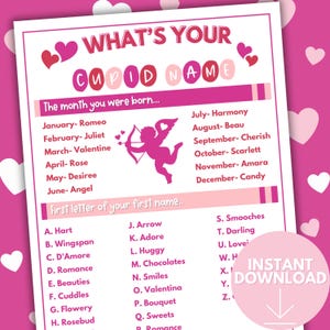 What&#39;s Your Cupid Name Game with Tags for Valentine&#39;s Day | Kids | Classroom | Valentine Activity | Printable Name Game | Valentine Name