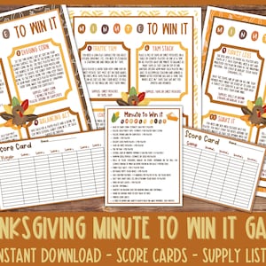 Thanksgiving Minute to Win it | Thanksgiving Party Game | Kids Thanksgiving Printable Games | Thanksgiving Digital Games | Minute to Win it