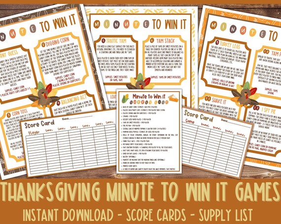 Thanksgiving Minute to Win it | Thanksgiving Party Game | Kids Thanksgiving Printable Games | Thanksgiving Digital Games | Minute to Win it