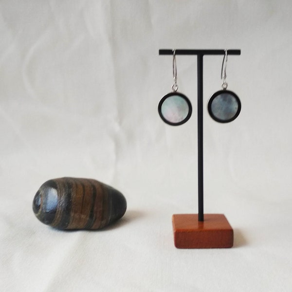 5 pcs #BLACK COLOR Earrings Display 3.94 inches (10 cm) high, on teak wood base #JewelryDisplays #BlackEarringDisplays #BlackJewelryDisplays