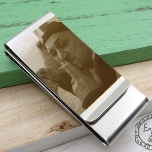 Fermasoldi con foto incisa a mano - Regalo personalizzato per lo sposo - Acciaio inossidabile