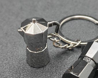 Moka Pot Keychain – Retro Metal Espresso Keyring, Personalized Gift