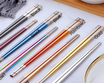 Personalized Stainless Steel Chopsticks - Laser Engraved with Your Message - Asian Food Must-Have