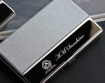 Company Custom Business Card Holder in Text Handwritten Logo Laser Engraved Leatherette Discount for Bulk Order