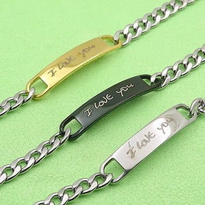 Gepersonaliseerde custom handschrift graveer vrouwen roestvrijstalen boogarmband cadeau aan vriendin vrouw zwart goud zilver
