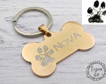 Custom Engraved Steel Pet ID Tag - Personalized Design with Loss Prevention - Dog or Cat Name Phone Number Paw Print