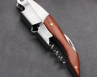 Wood Handle Wine Corkscrew – Personalized Groomsman Gift – Custom Engraved Bottle Opener