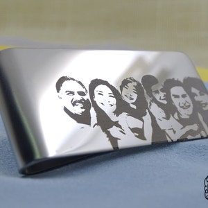 Segnalibro con fermasoldi in acciaio inossidabile inciso - Regalo commemorativo personalizzato con foto di famiglia