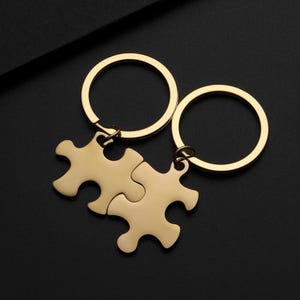 Personalized puzzle piece keychain set custom engraved couple gift laser engraved stainless steel keychain for anniversary or birthday