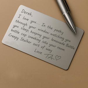 Cartera con carta de amor personalizada: recuerdo con escritura a mano grabada para aniversarios