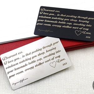 Personalisieren Sie die Brieftaschenkarte - Handschrift Brieftaschenkarte - Stahljubiläumsgeschenk, kundenspezifischer Metallbrief, Liebesnotiz für ihn, Militärgeschenk