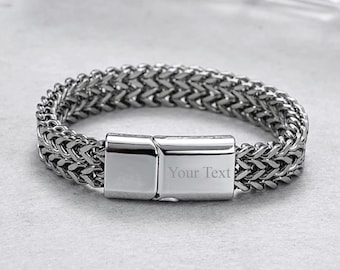 Stylish Mens Steel Bracelet  Double-Layer Magnetic Buckle  Trendy Accessory