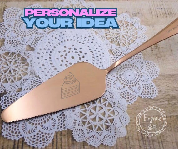 Engraved Rose Gold Cake Server – Personalized Steel Dessert Cutter