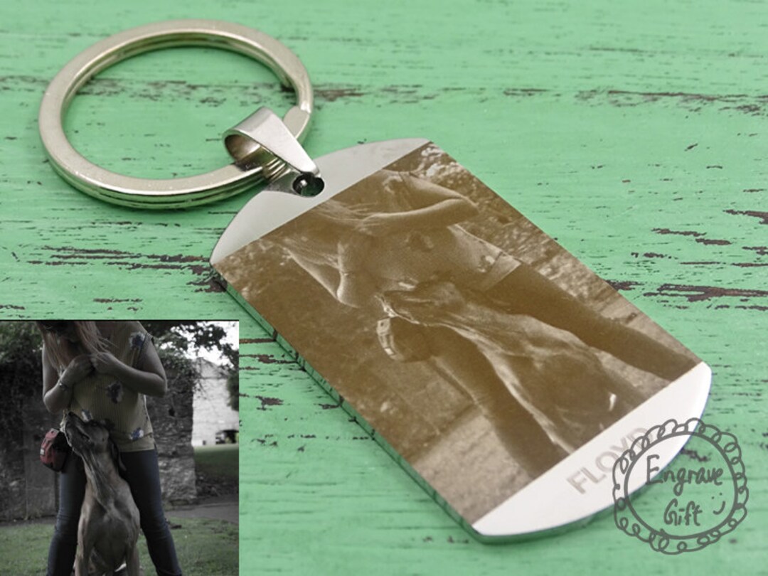 Photo Dog Tag Photo Engrave Etch Key Chain Personalized Etsy