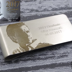 Personalisierte Fotogravur Herren Geldklammer - Benutzerdefiniertes Monogramm Geschenk für Papa oder Trauzeugen