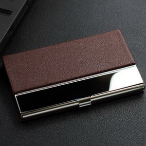 Personalized Business Card Holder in Text Handwritten Logo Laser Engraved Leatherette 12 colors available image 4