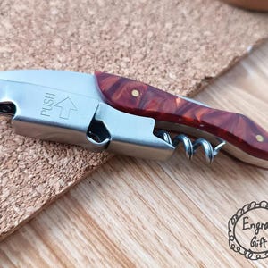 20Resin Handle Wine Corkscrew – Groomsman Gift – Engraved Bottle Opener for Bartenders Red