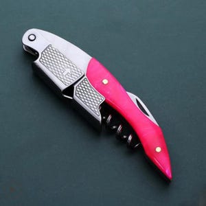 20Resin Handle Wine Corkscrew – Groomsman Gift – Engraved Bottle Opener for Bartenders Pink