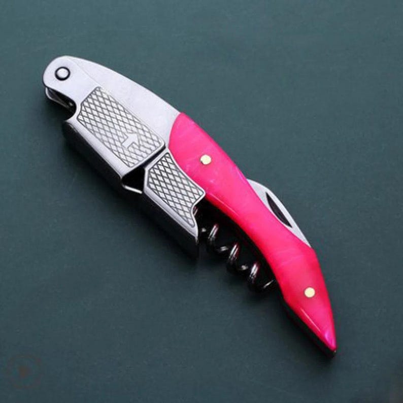 20Resin Handle Wine Corkscrew – Groomsman Gift – Engraved Bottle Opener for Bartenders Pink