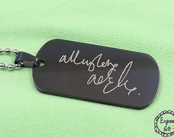 Personalized Engraved Dog Tag Keychain – Handwriting or Drawing Keepsake