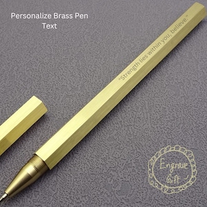 Engraved Hexagonal Brass Pen – Handmade Metal Writing Tool – Custom Personalized Gift for Him, Her, Agent, or Professional Writer