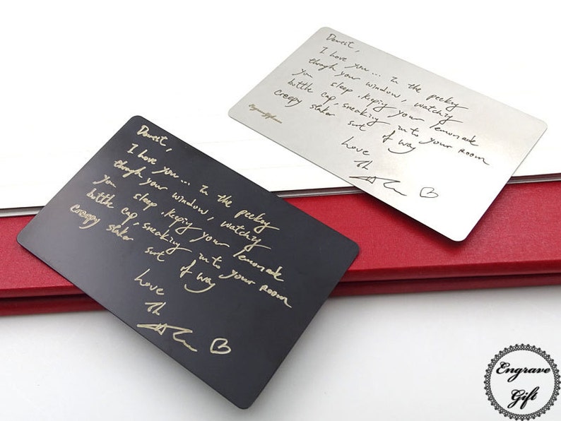 Custom Etched Metal Card Your Handwriting Gift for Wife Etsy