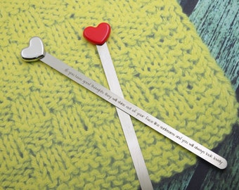 Personalized Metal Heart Bookmark – Custom Engraved Quote – Unique Gift for Readers