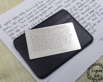 Personalized Engraved Steel Wallet Insert - Handwritten Love Note Anniversary Gift - Metal Wallet Card for Him or Her - Remembrance Keepsake