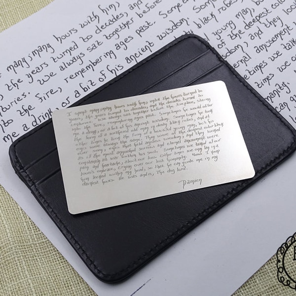 Personalized Engraved Steel Wallet Insert - Handwritten Love Note Anniversary Gift - Metal Wallet Card for Him or Her - Remembrance Keepsake