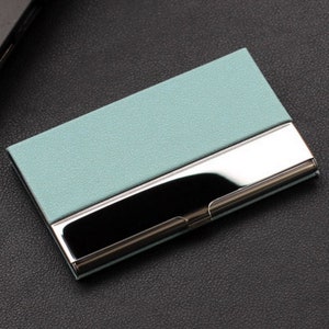 Personalized Business Card Holder in Text Handwritten Logo Laser Engraved Leatherette 12 colors available image 7