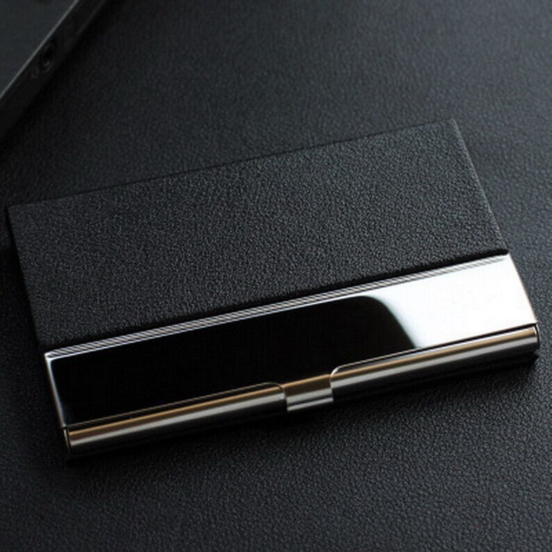 Engraved Leatherette Business Card Holder Personalized Wallet Case Monogrammed Leather Business Card Holder image 5