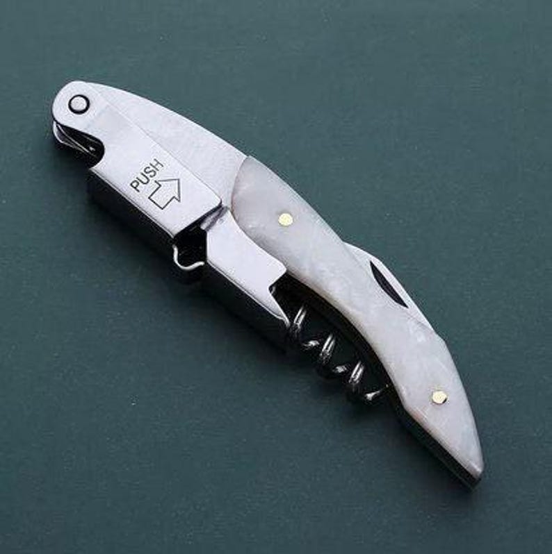 20Resin Handle Wine Corkscrew – Groomsman Gift – Engraved Bottle Opener for Bartenders White