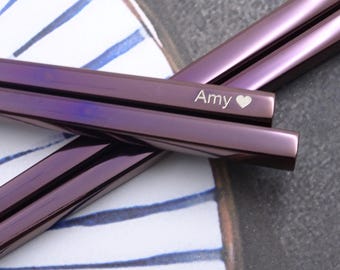 Personalized Engraved Steel Chopsticks – Custom Text, Any Language