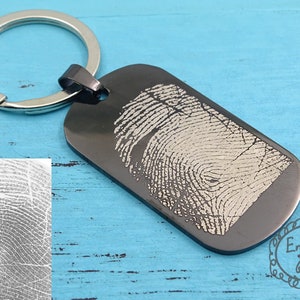 Personalisierter Fingerabdruck-Schlüsselanhänger - Edelstahl-Erkennungsmarken-Andenken - Benutzerdefinierte Gravur verfügbar