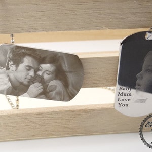 Steel Photo Dog Tag Pendant – Custom Personalized Dog Tag Necklace – Photo Engraving Available