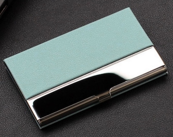 Personalized Business Card Holder in Text Handwritten Logo Laser Engraved Leatherette 12 colors available