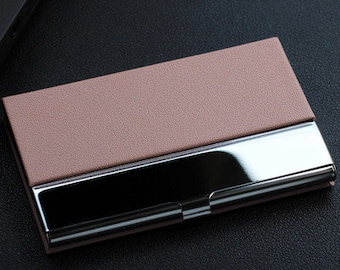 Personalized Business Card Holder with Handwritten Logo - Laser Engraved Leatherette - 12 Color Options