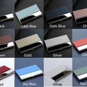 Personalized Business Card Holder in Text Handwritten Logo Laser Engraved Leatherette 12 colors available image 3