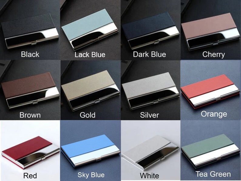 Personalized Business Card Holder in Text Handwritten Logo Laser Engraved Leatherette 12 colors available image 3