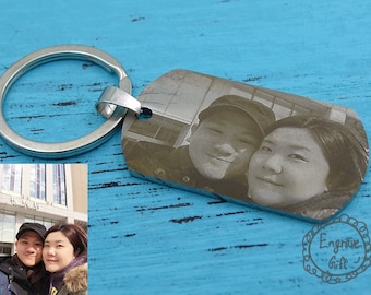 Personalized Couple Photo Key Chain with Handwriting Engraving - Dog Tag Necklace for a Unique Gift