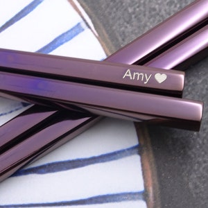 Personalized Handwritten Engraved Steel Chopsticks - Asian Wedding Party Gift - Custom Text and Font - Metal Etching