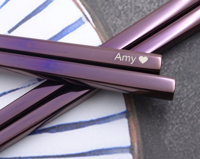 Personalized Handwritten Engraved Steel Chopsticks - Asian Wedding Party Gift - Custom Text and Font - Metal Etching