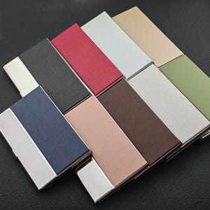 Custom Leatherette Card Case – Slim Metal Accent Organizer with Engraved Logo or Initials – Gift for Office or Branding