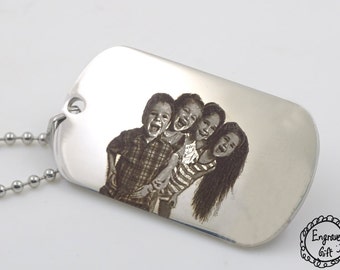 Personalized Photo Engraved Dog Tag Pendant Necklace - Family Bride Wedding Keychain Boyfriend Gift