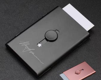Minimalist Aluminum Business Card Holder – Custom Engraved, Push-Style