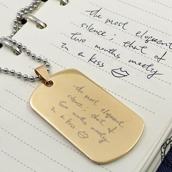 Personalized Handwriting Necklace – Rose Gold and Steel Pendant – Custom Engraved Keepsake Jewelry Gift for Mom, Wife, or Friend