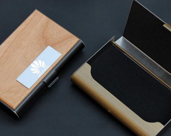 Engraved Wooden Business Card Holder, Personalized Business Card Stand, Unique Team Mate Gift