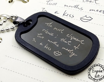 Personalized Handwritten Necklace for Men - Custom Dog Tag Key Ring for Him - Unique Personalized Jewelry Gift